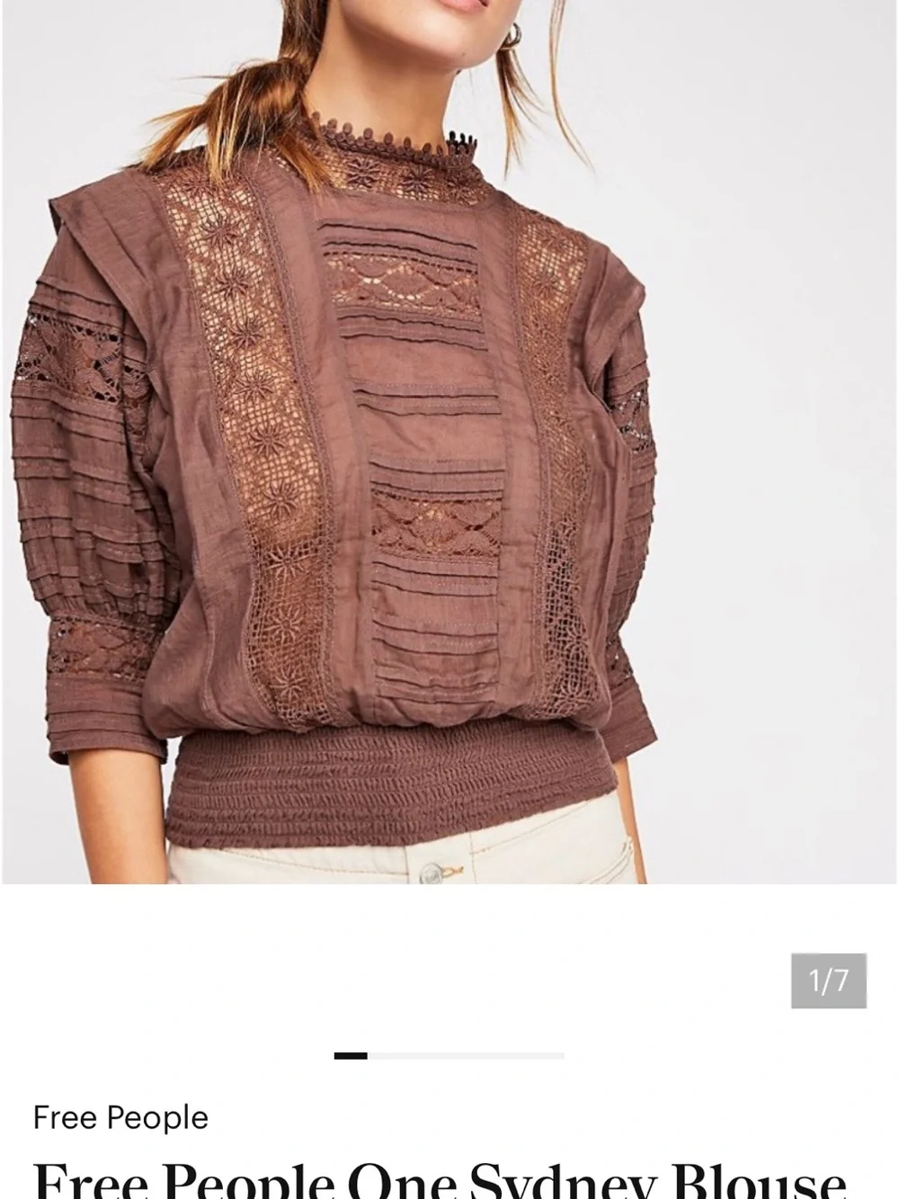 FP One Sydney  Lace-Panel Pink Blouse with Puff Sleeves